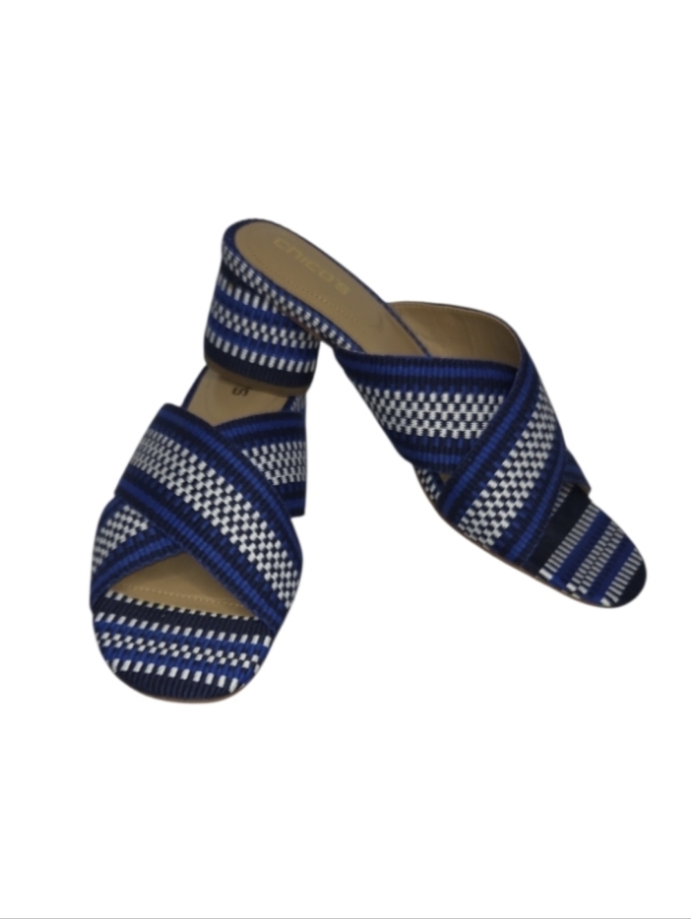 Chico's Blue Crossover Braided Sandal Contour Heel NEW